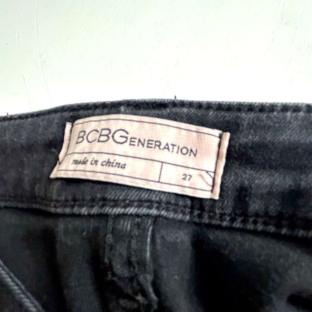BCBG black shimmer denim pants, size 27